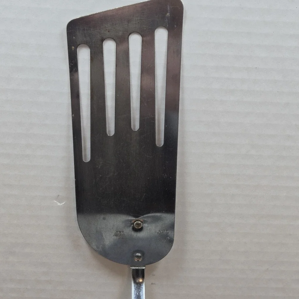 Vintage‎ Stainless Steel Slotted Turner Spatula Black Handle Kitchen Utensil